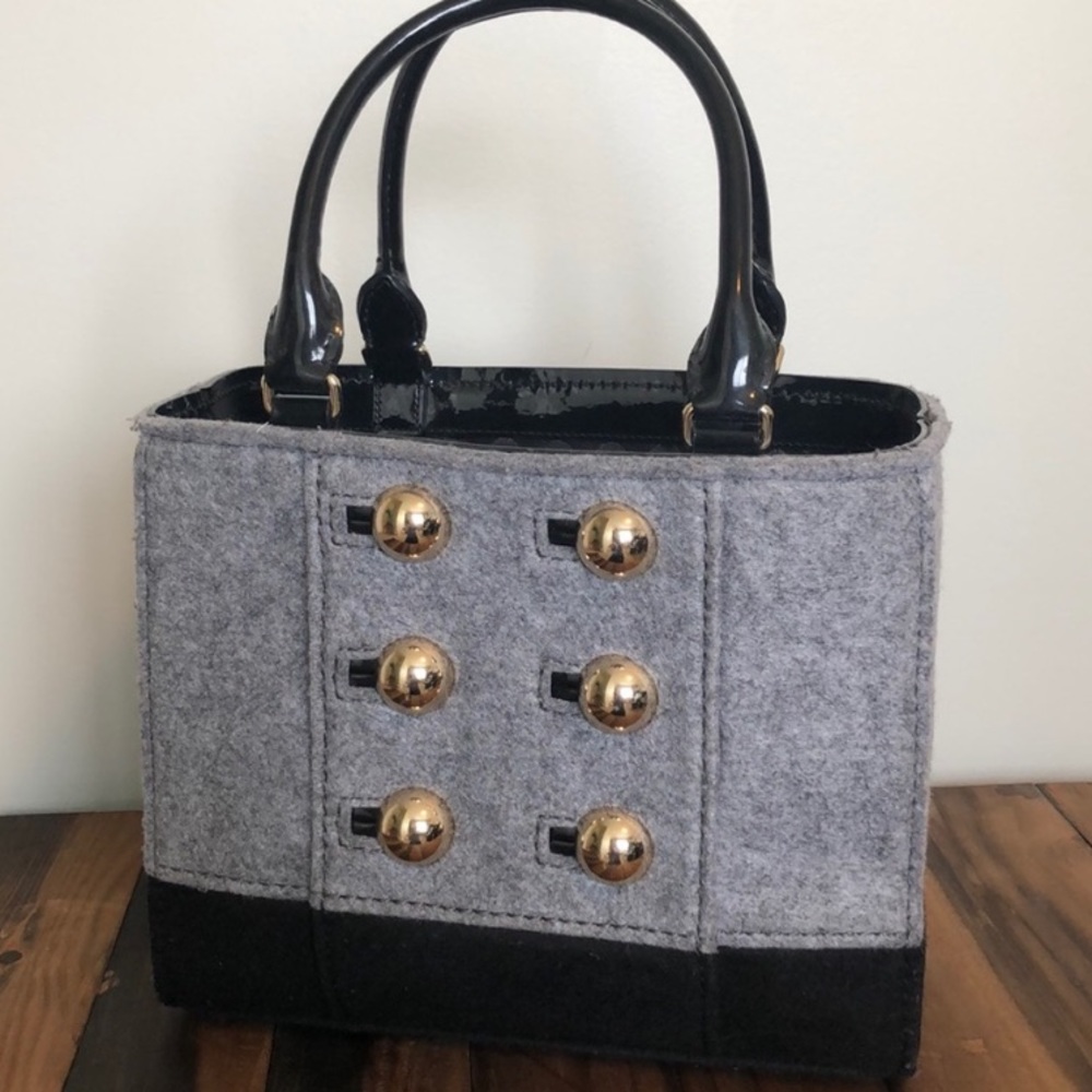 Kate Spade Beantown Quinn Heather Grey Black Gold Hardware Handbag Purse Bag